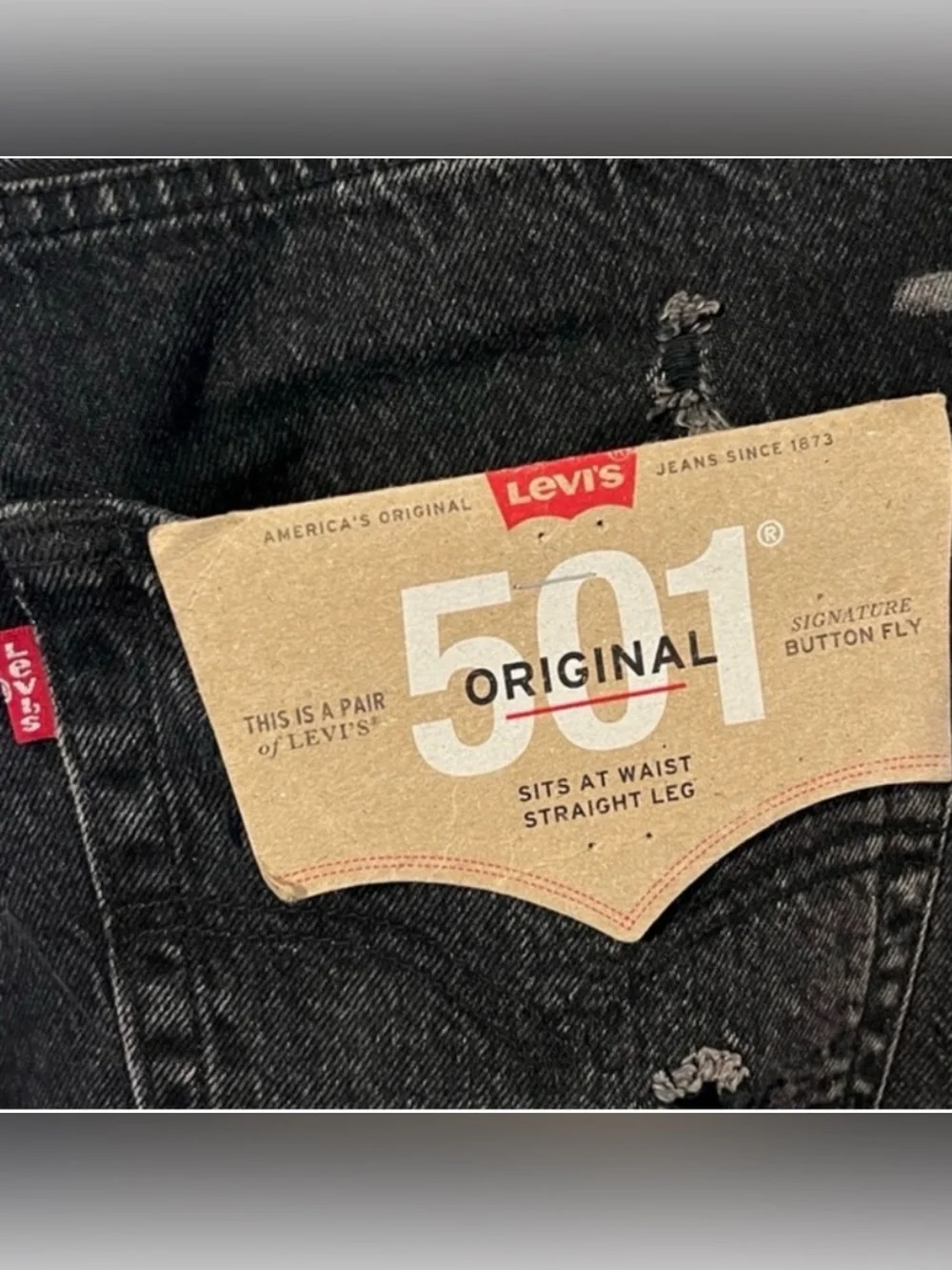 Levis Mens 501 Original Black Distressed Jeans Sz 34 x 34 NWT